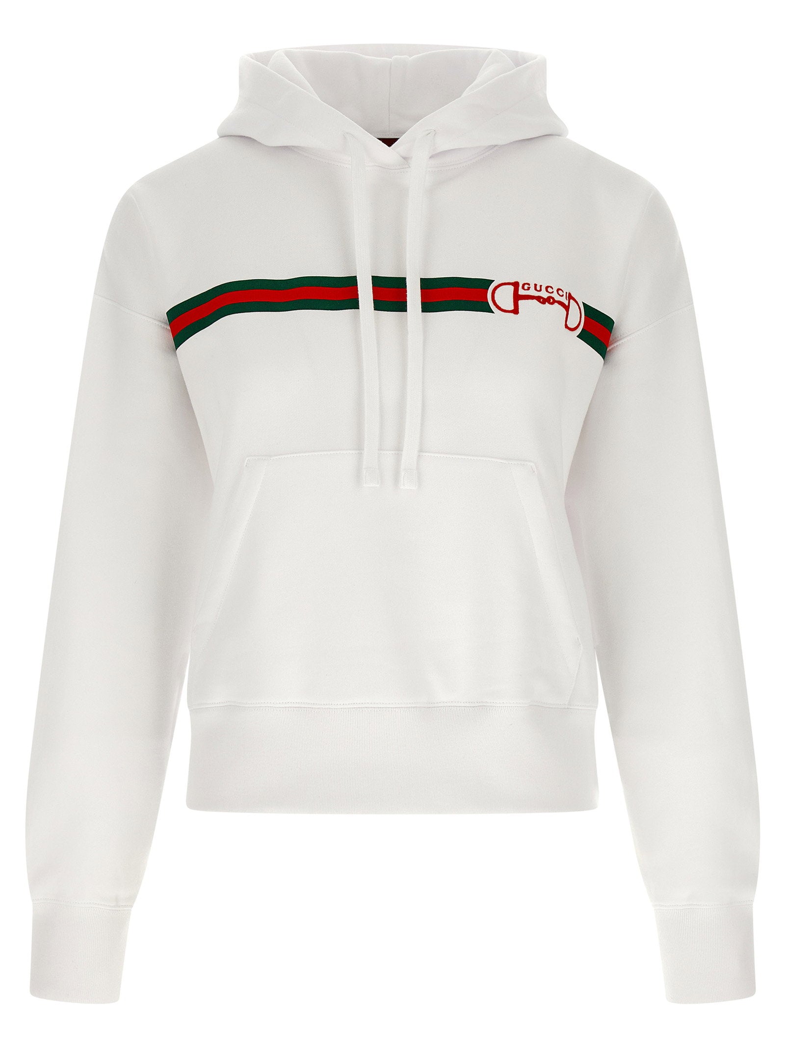 Gucci Web-Striped Logo-Embroidered Hoodie — White