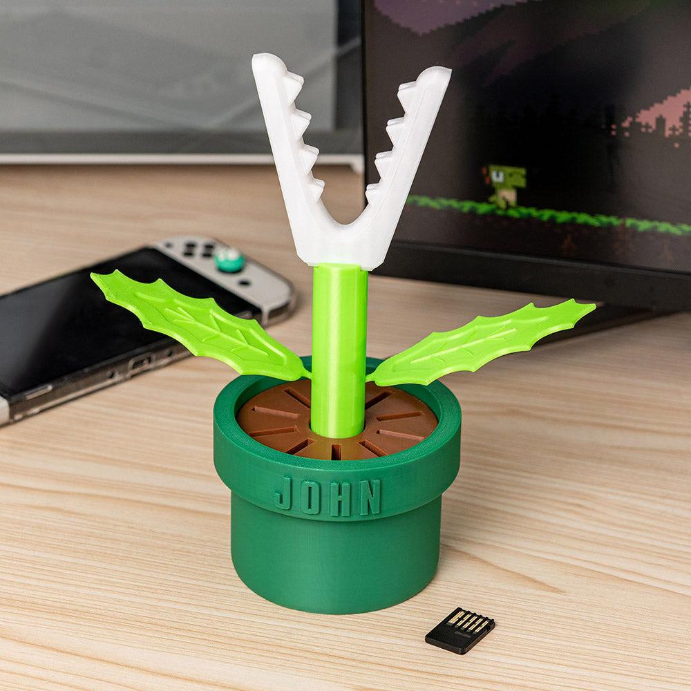 Impresión 3D personalizada Planta Piraña Nombre Controlador de pie con 10 ranuras para tarjetas de juego Decoración de escritorio Juego Accesorio Regalo de cumpleaños para los amantes del juego