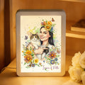 Marco de fotos con espejo personalizado estilo acuarela con nombre y LED de color cambiante Regalo de cumpleaños conmemorativo para dueños de mascotas