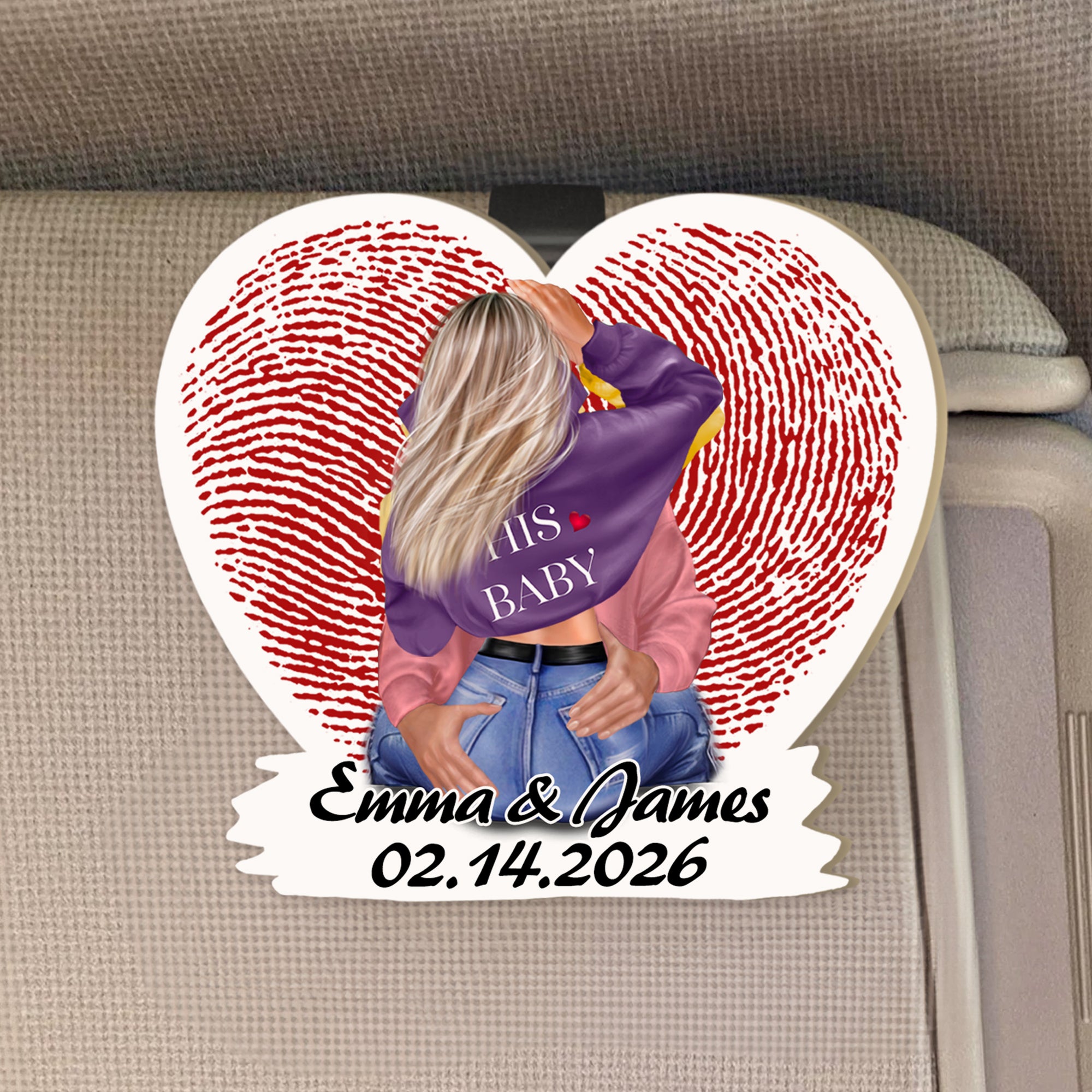 Clip de Madera para Visera de Coche con Huella Dactilar Roja Personalizada con Nombre y Fecha Regalo de Aniversario de San Valentín para Pareja
