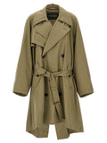 Balenciaga Draped Neck Double-Breasted Trench Coat — Khaki