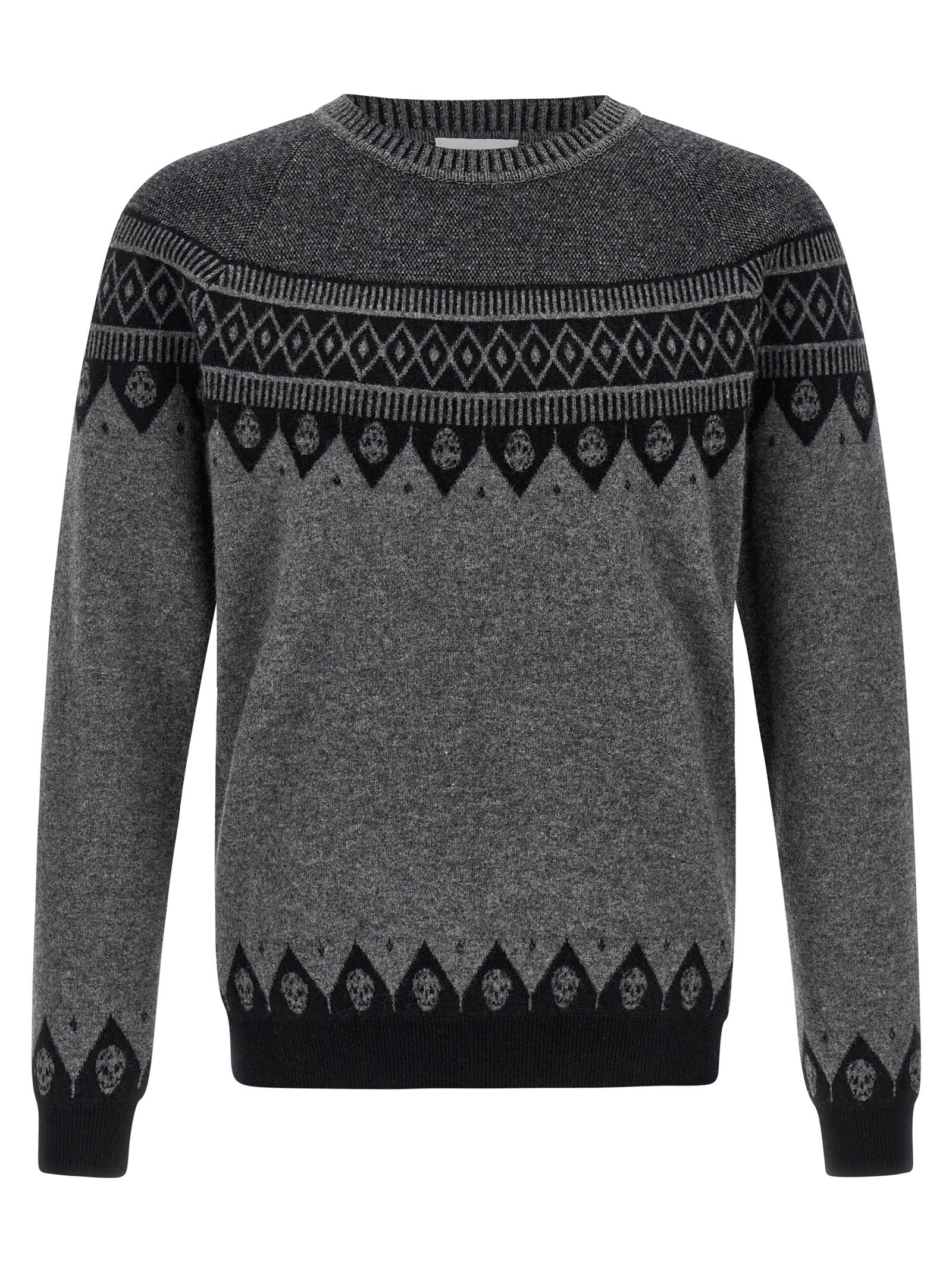 Alexander McQueen Skull Jacquard Wool Sweater — Charcoal