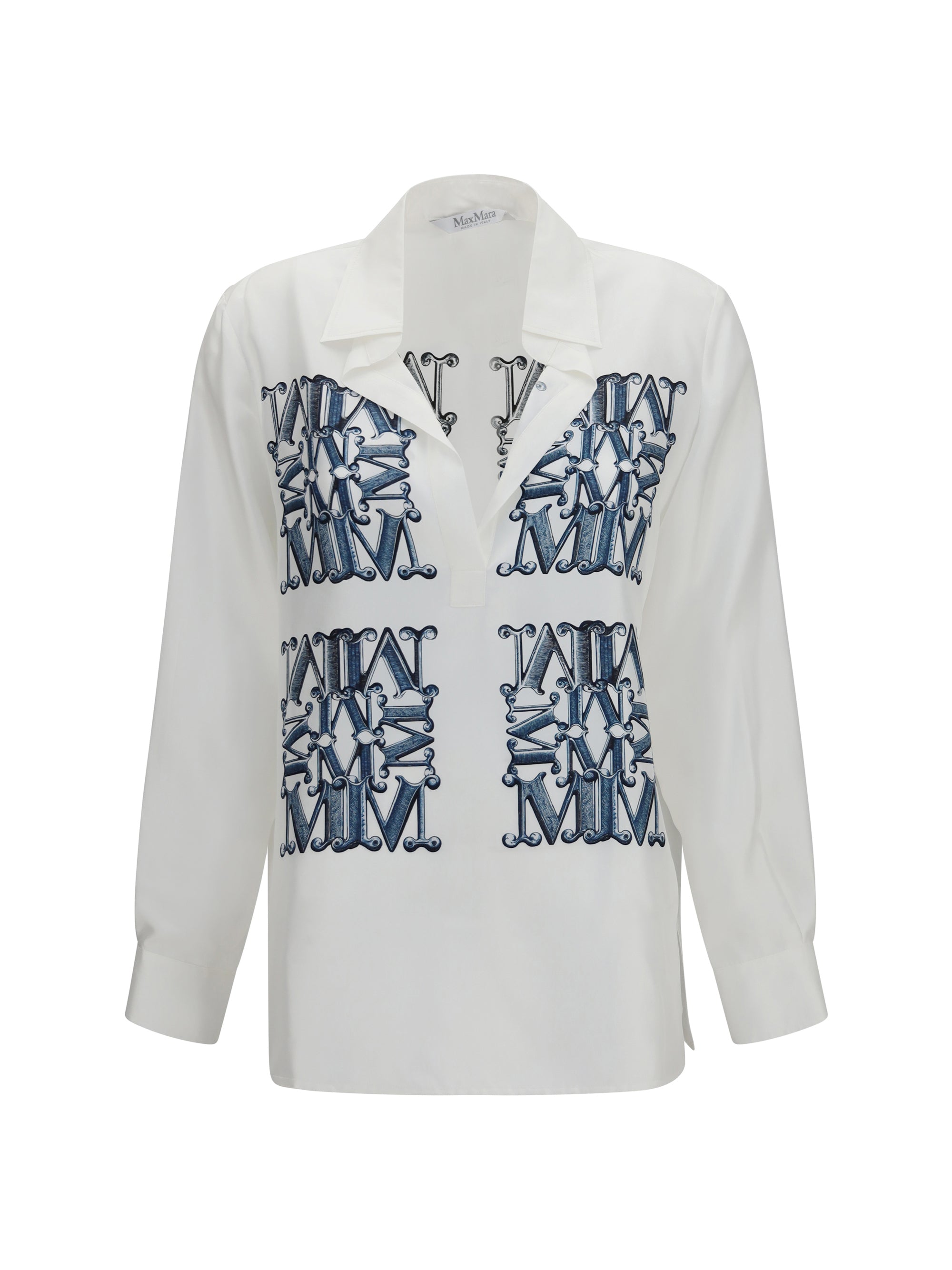 Max Mara Printed Silk Twill Shirt — White