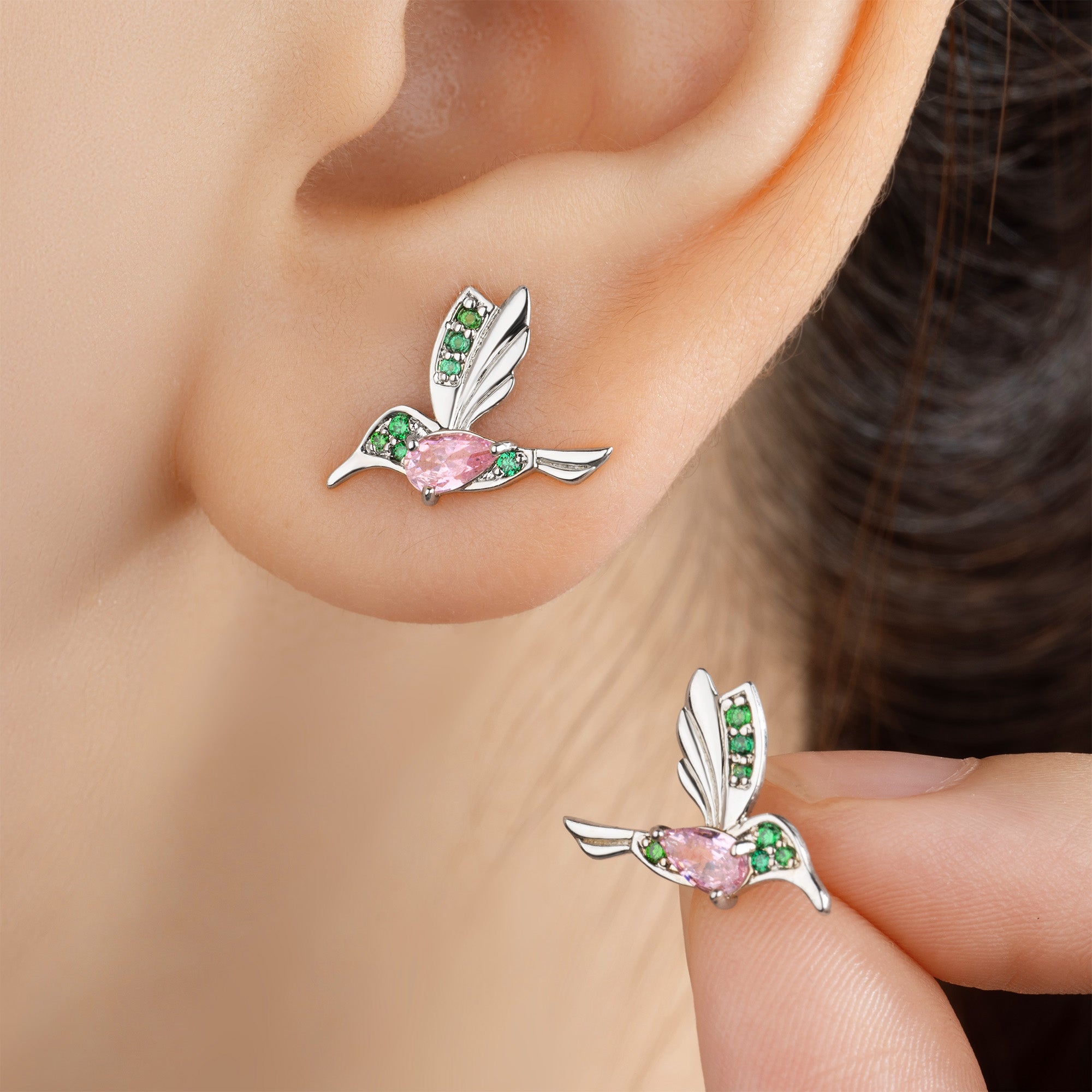 Personalizado Colibrí piedra de nacimiento circón Pendientes Dainty Joyería Cumpleaños Aniversario Regalo para Mujeres Colibrí Amantes