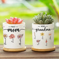 Maceta Suculenta de Cerámica Personalizada Primera Mamá Ahora Abuela Flor de Nacimiento con Nombres y Base de Bambú Regalo del Día de la Madre para Mamá Abuela