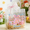 Bolsa de regalo transparente personalizada Happy Easter Y2K Bunny con nombre y lazo rosa Egg Hunting Party Favors Regalo de Pascua para niños