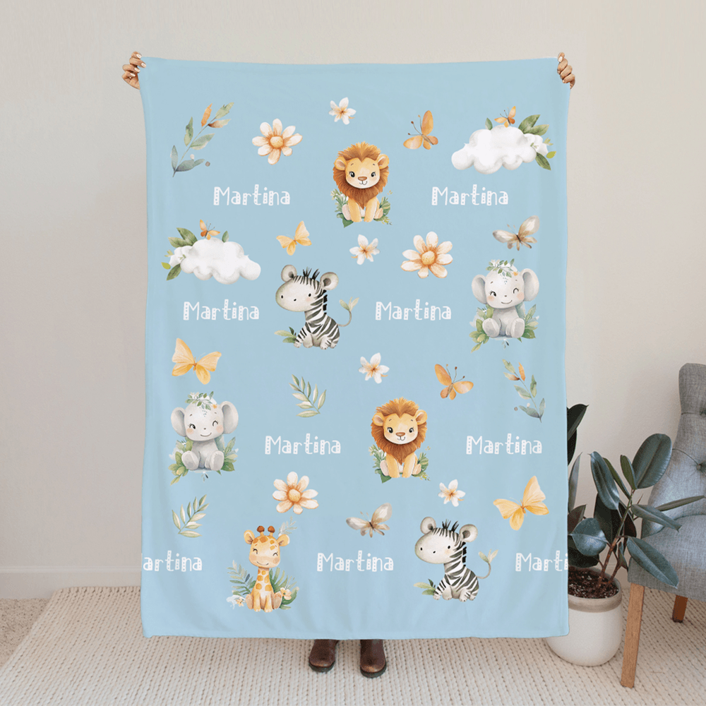 Acuarela Personalizada Animales del Bosque Manta Suave con Nombre Decoración del Hogar Baby Shower Cumpleaños Regalo para Niños Familia Amigos