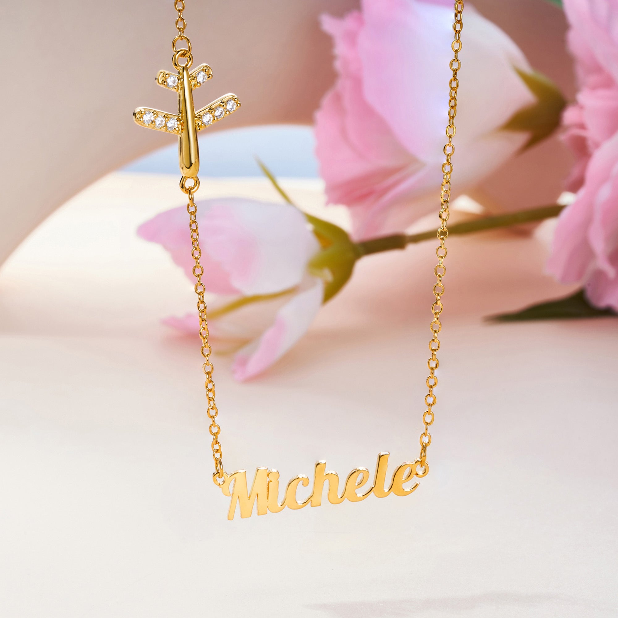 Personalizado Zircon Airplane Name Necklace Dainty Jewelry Birthday Anniversary Christmas Gift for Travel Lovers Pilots Flight Attendants