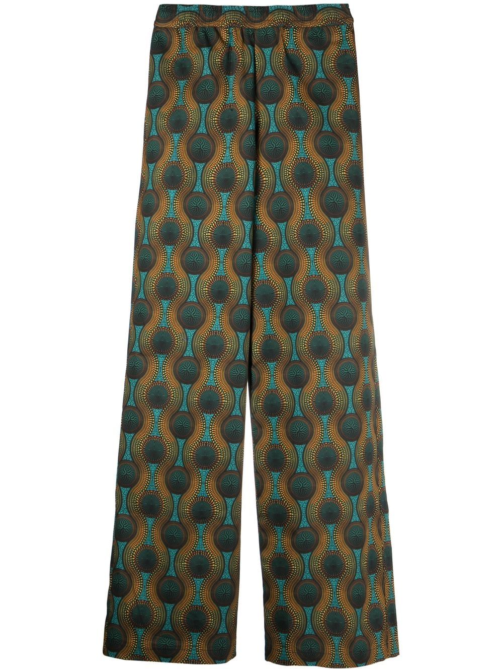 Ozwald Boateng Geometric-Print Cotton Trousers — Olive Green