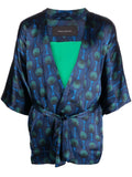 Ozwald Boateng Geometric-Print Silk Overshirt — Blue
