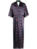 Ozwald Boateng Geometric-Print Silk Kimono Dress — Black