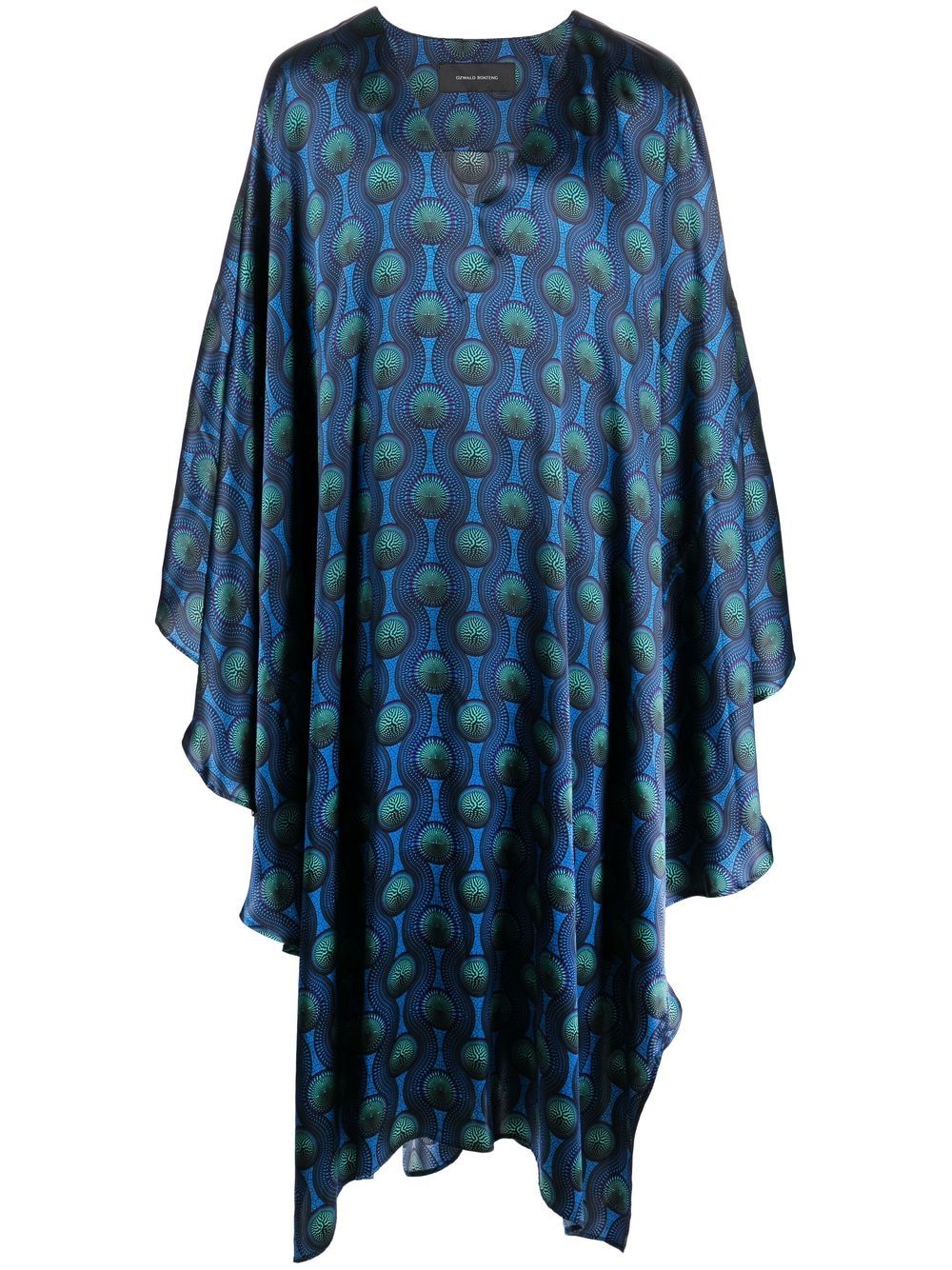 Ozwald Boateng Geometric-Print Silk Tunic — Blue