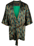 Ozwald Boateng Geometric-Print Silk Overshirt — Teal