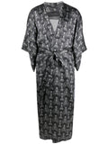 Ozwald Boateng Geometric-Print Silk Kimono — Black