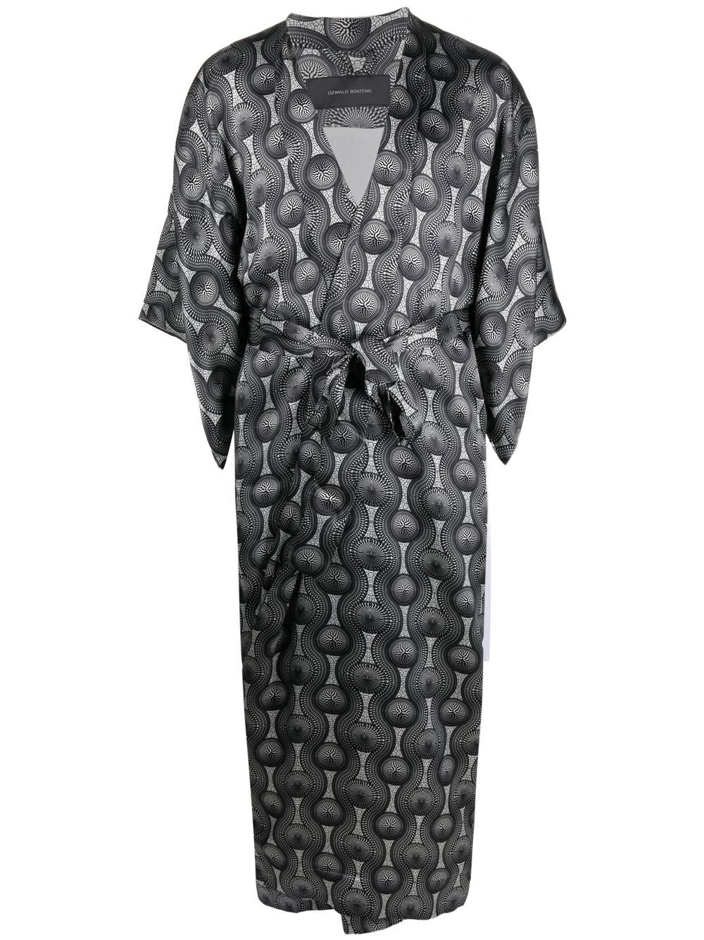 Ozwald Boateng Geometric-Print Silk Kimono — Black