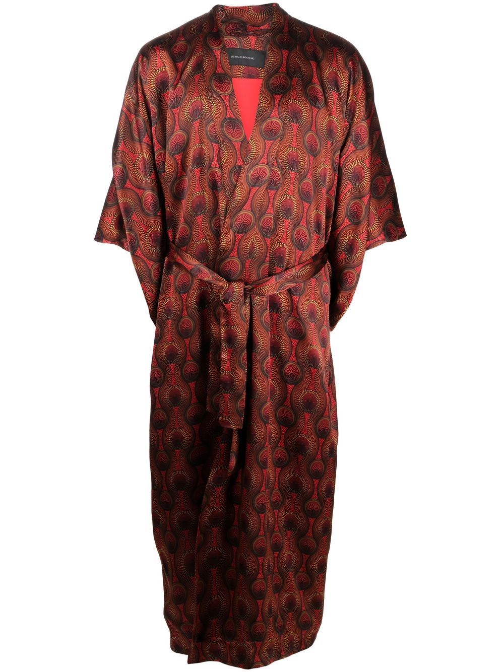 Ozwald Boateng Geometric-Print Silk Kimono — Red