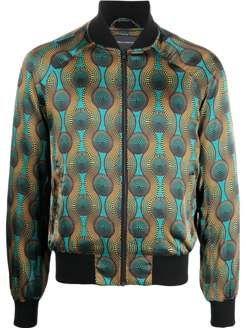Ozwald Boateng Geometric-Print Silk Jacket — teal