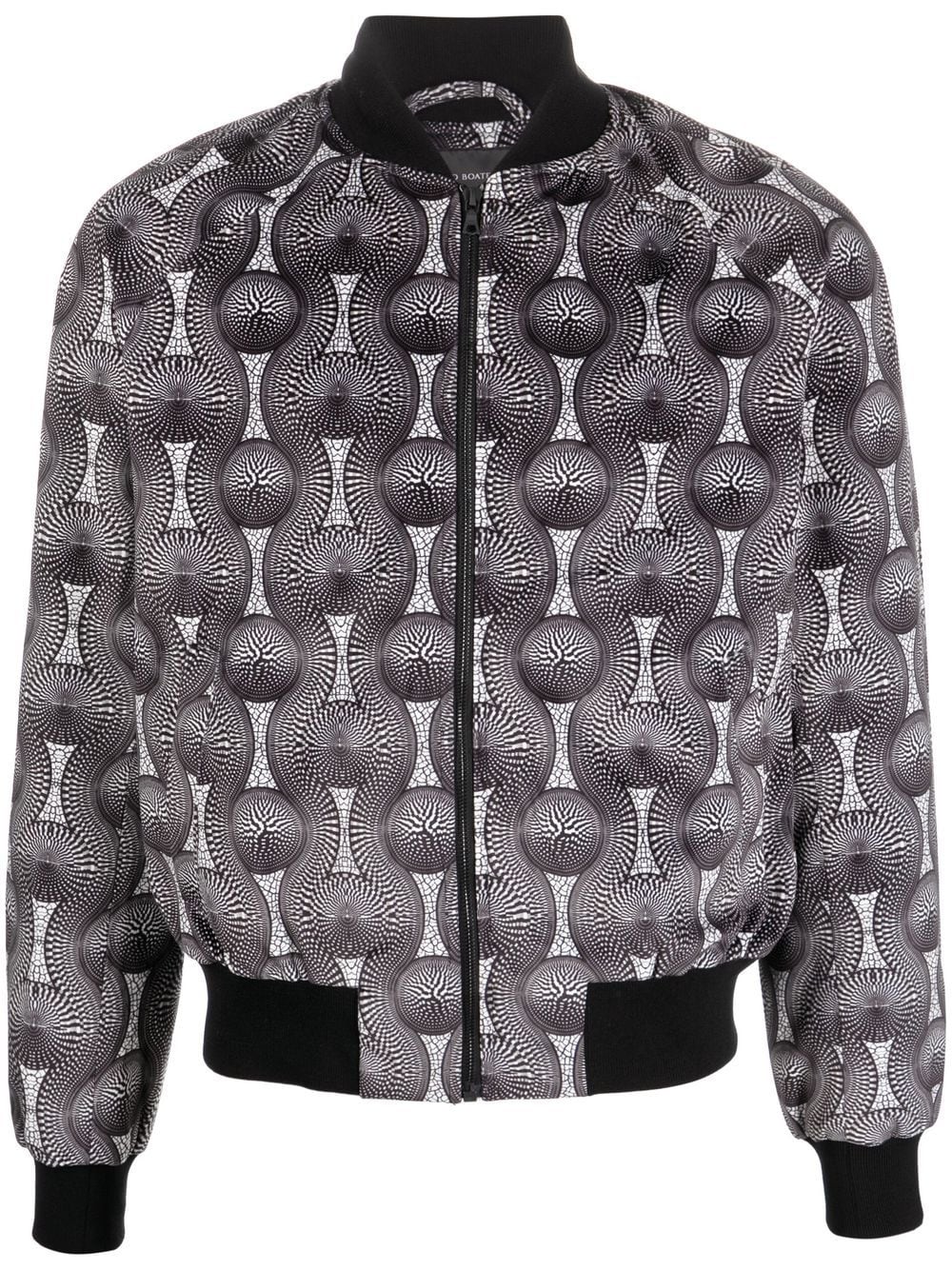 Ozwald Boateng Geometric-Print Silk Velvet Jacket — Black