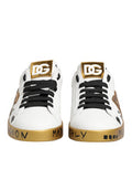 Men's White Gold Crystal Portofino Sneakers Shoes Calfskin Leather