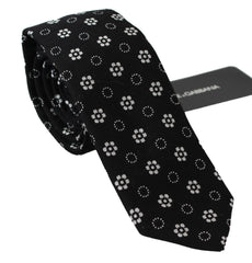 Men's Black Silk Floral Print Classic Tie