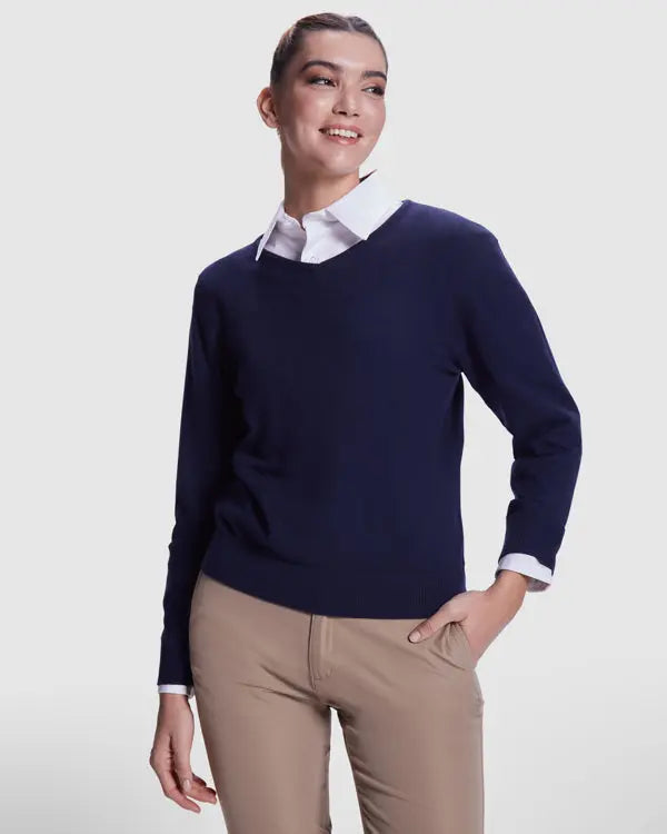 Jersey de mujer con escote de pico en punto fino Vetonek