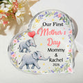 Personalizado Mamá linda bebé elefante floral acrílico placa en forma de corazón con el nombre de decoración del hogar primer regalo del Día de la Madre para la mamá Kid