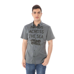 Gray Cotton Mens Shirt With Italian Collar
