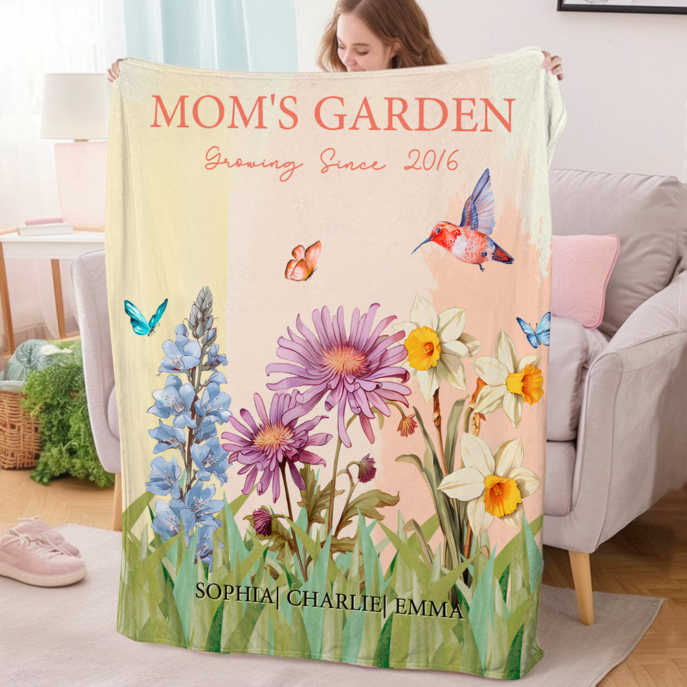 Personalizado Jardín de la abuela 2-15 Nacimiento Flores Suave manta con nombres Título Año Decoración del hogar Cumpleaños Aniversario Regalo para Mamá Abuela