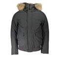Gray Cotton Men Jacket With Hood And Removable Fur Clothing