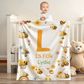 Personalizado lindo Bee Flor suave manta con el nombre y la inicial Guardería Decoración Baby Shower Cumpleaños Regalo para el bebé recién nacido