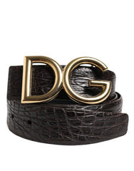 Men's Black Exotic Leather Dg Logo Buckle Belt Caiman