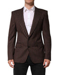 Men's Black Brown Stripe Single Breasted Blazer And Virgin Wool Clothing