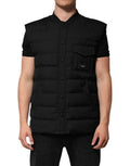 Men's Black Sleeveless Parka Logo Plaque Jacket Polyester Viscose Clothing