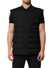 Men's Black Sleeveless Parka Logo Plaque Jacket Polyester Viscose Clothing