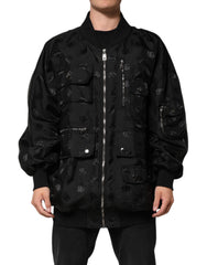 Men's Black Cargo Windbraker Logo Mania Jacket Polyester Clothing