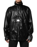 Men's Black Polyester Logo Plaque Bomber Jacket Clothing