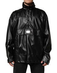 Men's Black Polyester Logo Plaque Bomber Jacket Clothing