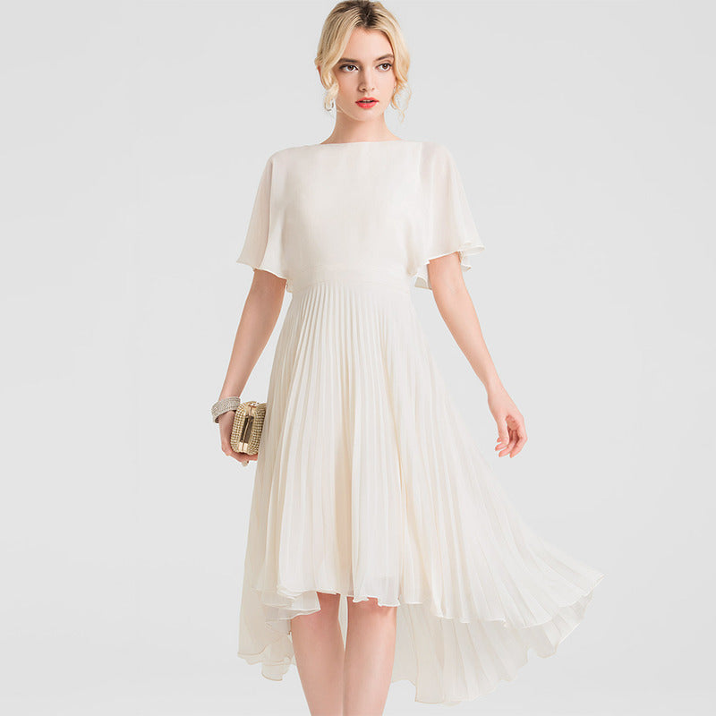 Bridal Wedding Dress White 1 2 Sleeve Asymmetrical Scoop A-line Chiffon
