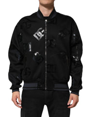 Black Wool Logo Dg Mania Men Bomber Jacket Cashmere Clothing