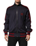 Men's Blue Red Striped Logo Plaque Full Zip Jacket Virgin Wool Clothing
