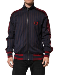 Men's Blue Red Striped Logo Plaque Full Zip Jacket Virgin Wool Clothing