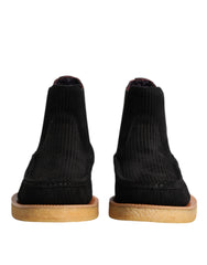 Men's Black Calf Suede Slip On Ankle Boots Shoes Elastane Polyester Calfskin