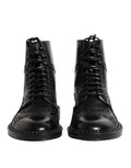 Men's Black Leather Lace Up Mid Calf Boots Shoes