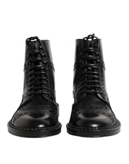 Men's Black Leather Lace Up Mid Calf Boots Shoes