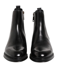 Men's Black Chelsea Leather Mid Calf Boots Shoes Polyester Elastane