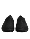 Black Floral Brocade Loafers Men Dress Shoes Viscose Cotton Silk Polyester