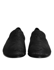 Black Floral Brocade Loafers Men Dress Shoes Viscose Cotton Silk Polyester