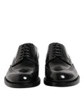 Men's Black Leather Derby Wingtip Formal Shoes Calfskin