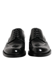 Men's Black Leather Derby Wingtip Formal Shoes Calfskin