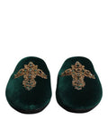 Men's Green Velvet Cross Embellished Slippers Shoes